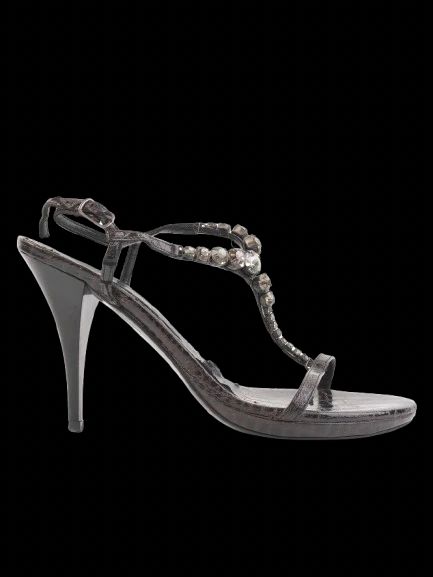 Good Albano Black Leather High-Heeled Sandals Size 38