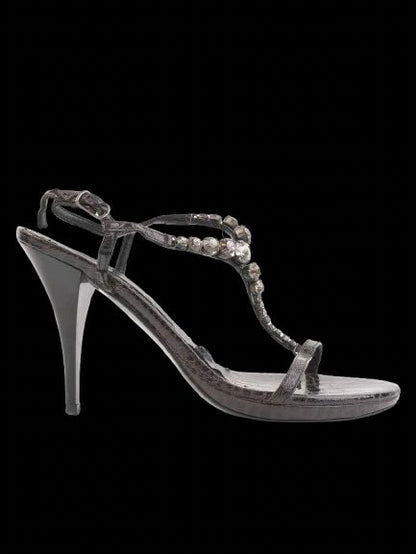 Good Albano Black Leather High-Heeled Sandals Size 38