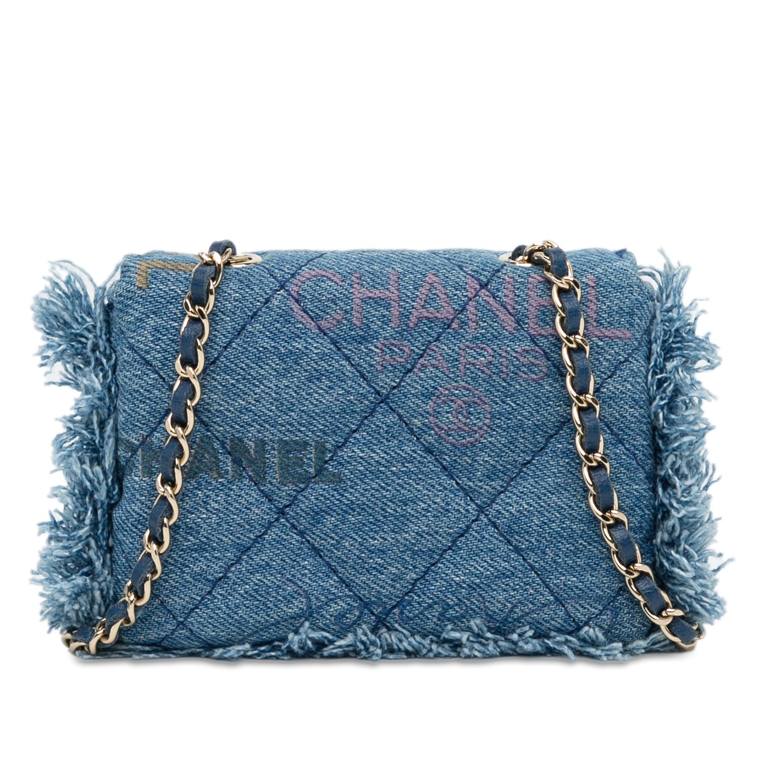 Chanel Mini Denim Mood Clutch With Chain Blue