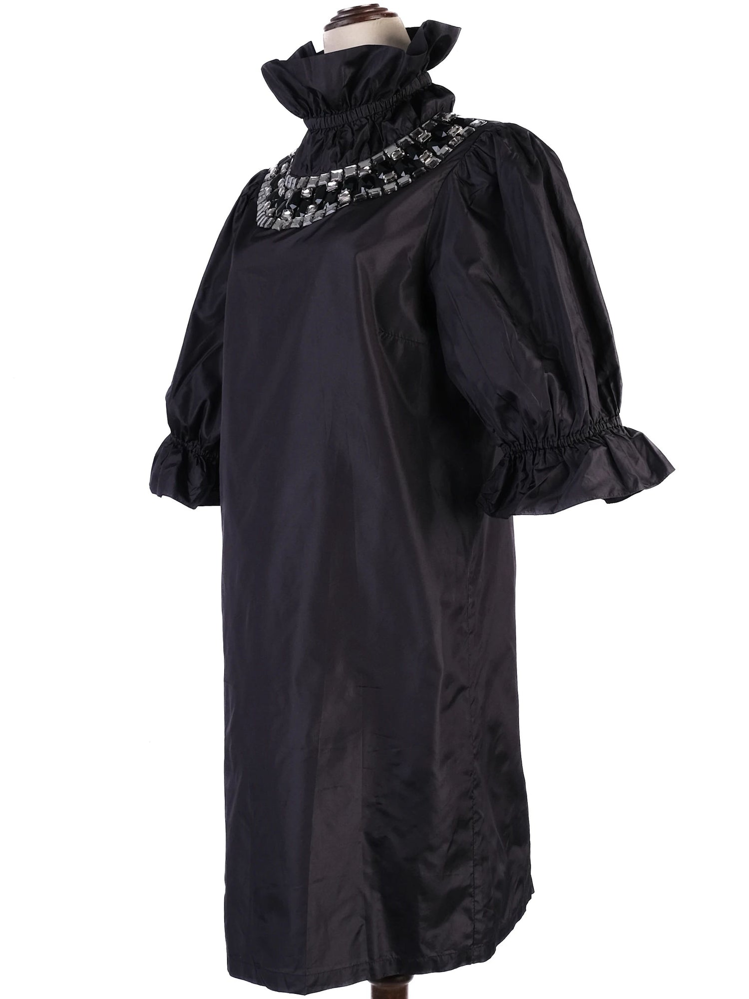 EXCELLENT Blumarine Black Silk Dress Size XL with Ruffled Collar