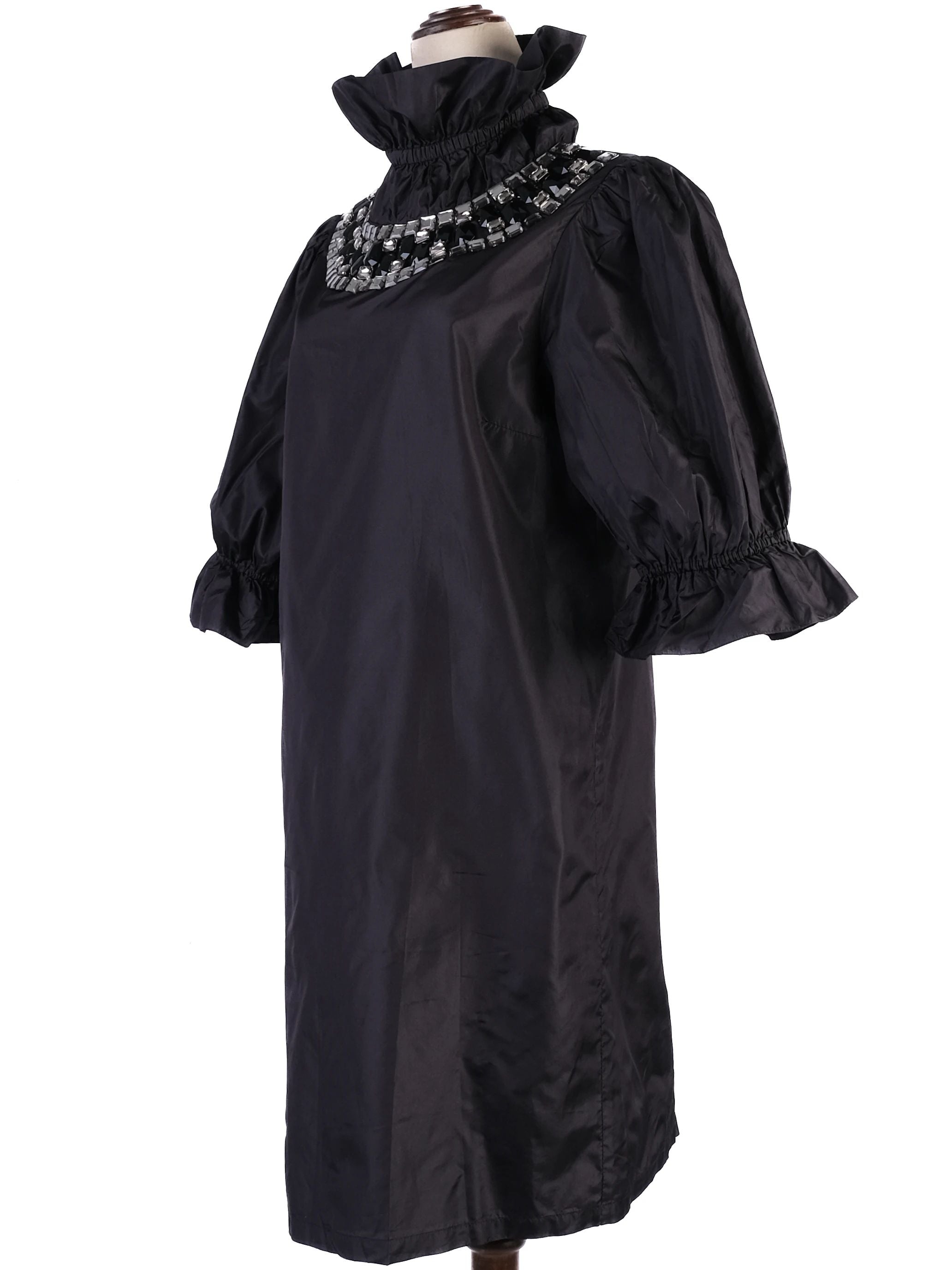 EXCELLENT Blumarine Black Silk Dress Size XL with Ruffled Collar