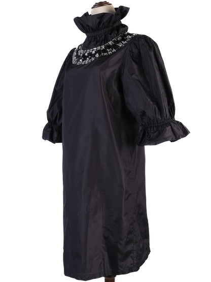 EXCELLENT Blumarine Black Silk Dress Size XL with Ruffled Collar