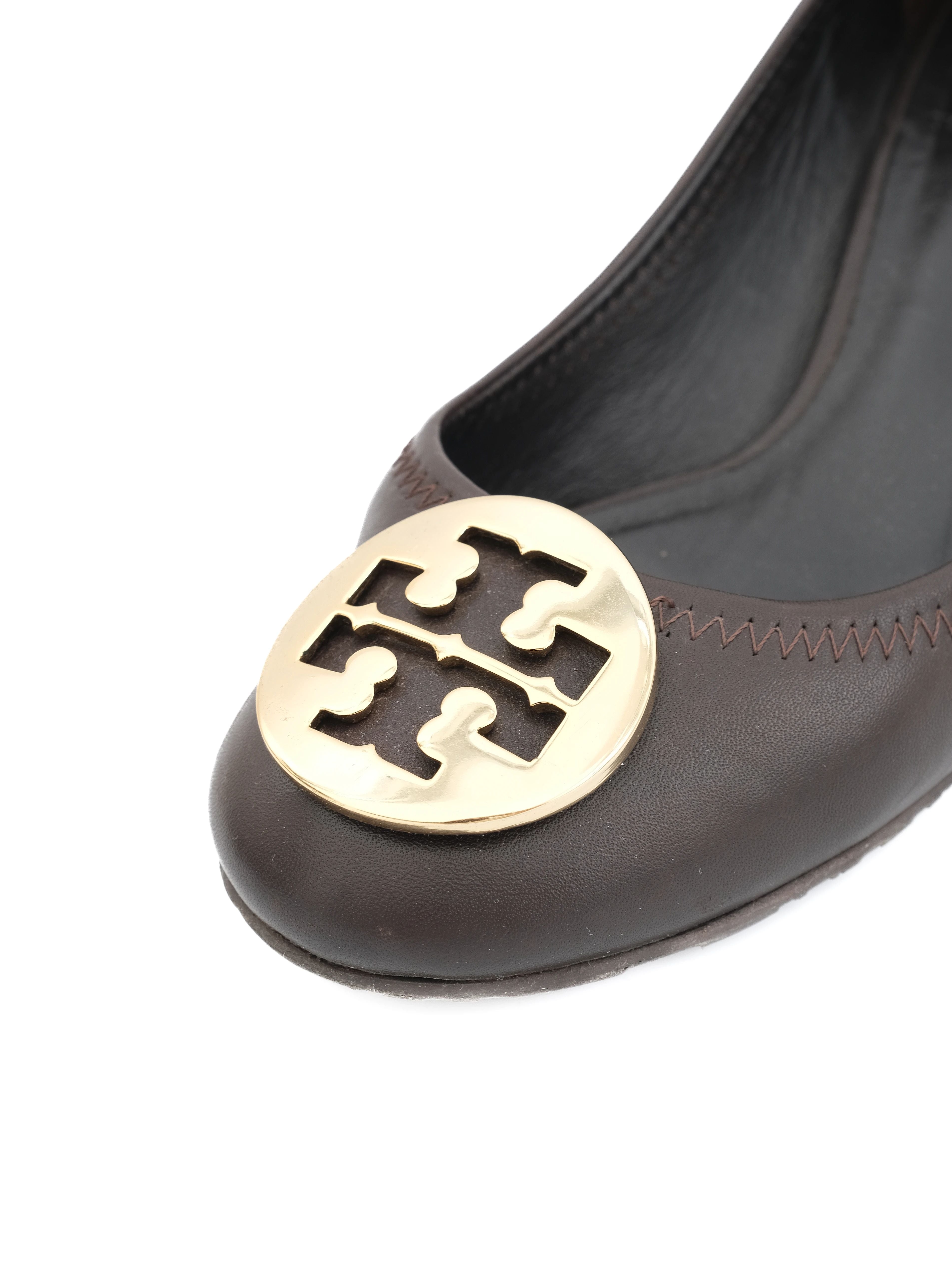 Excellent Tory Burch Leather Block-Heeled Shoes Orange Size 38