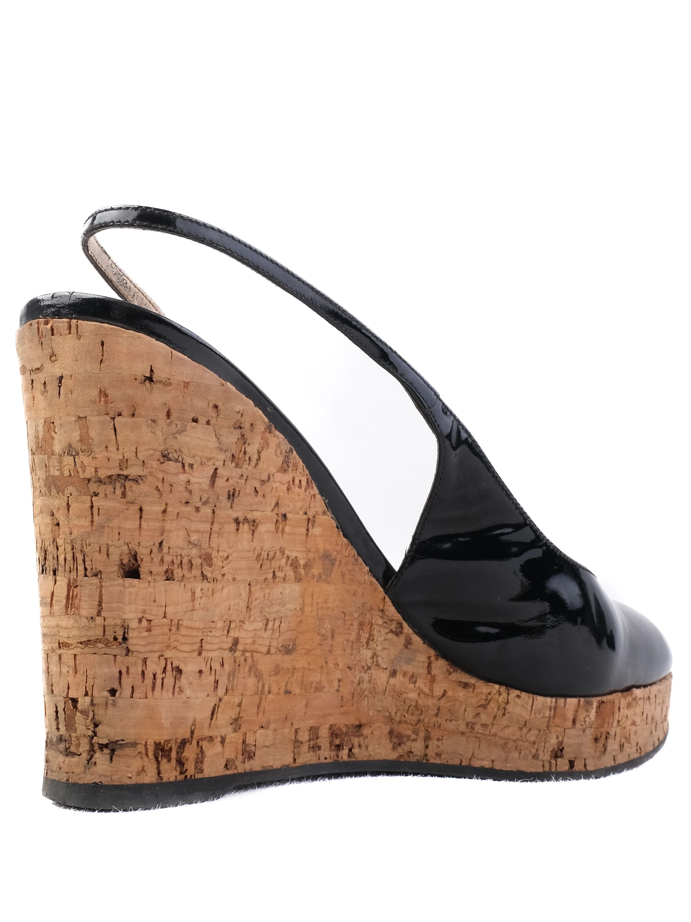 Excellent Yves Saint Laurent Black Lacquer Wedge Shoes Size 39