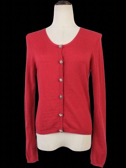 Excellent Tara Jarmon Red Cashmere Cardigan Size M