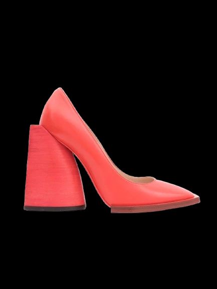 NEW N21 Red Leather High Heel Shoes Size 38 with Chunky Heel