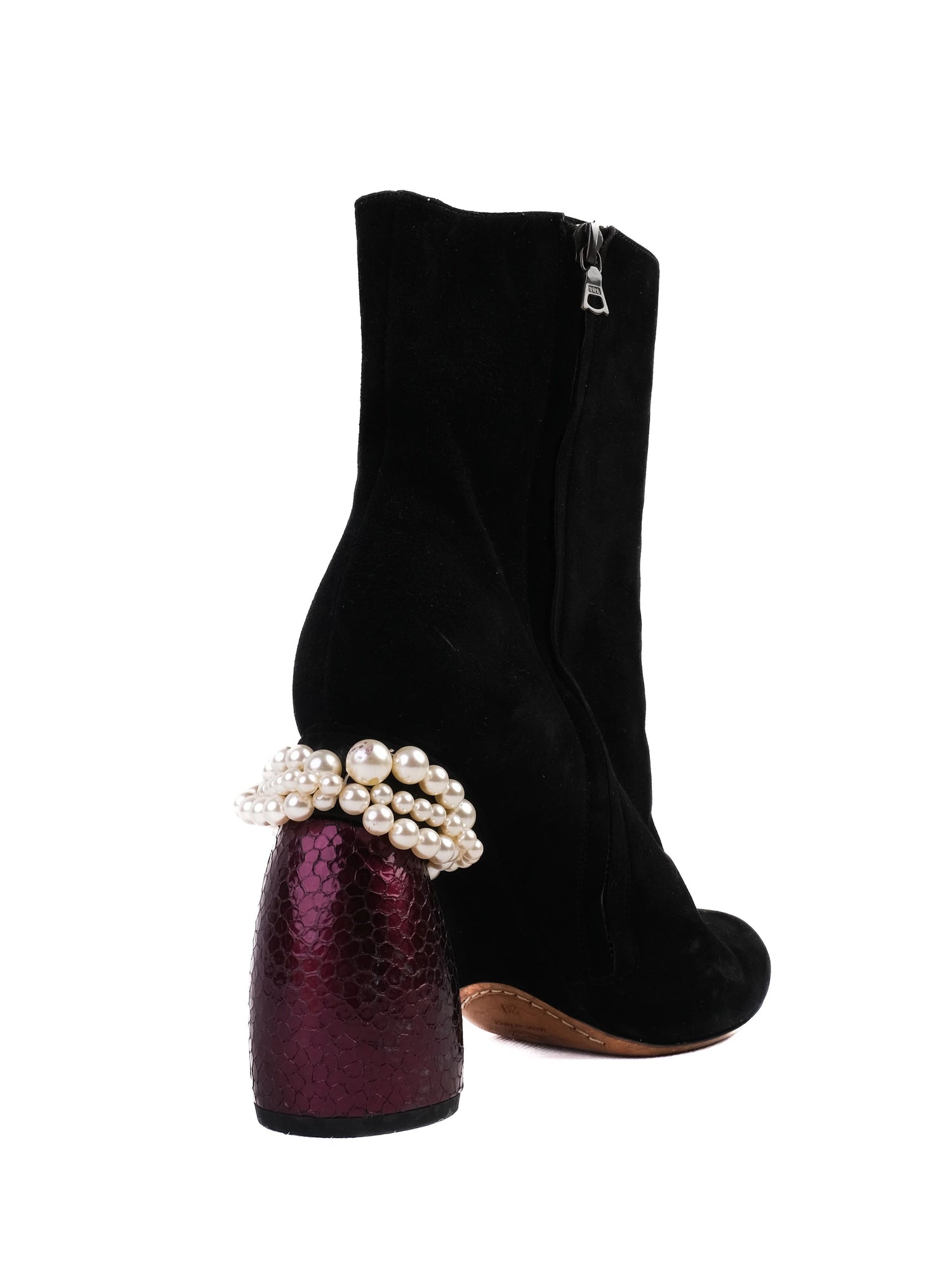 Dries Van Noten Black Leather Heeled Boots Size 39 with Purple Detail