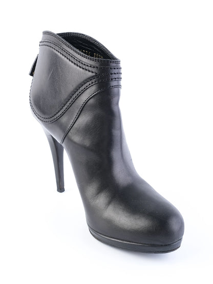 Excellent Gucci Black Leather High-Heeled Ankle Boots Size 38.5