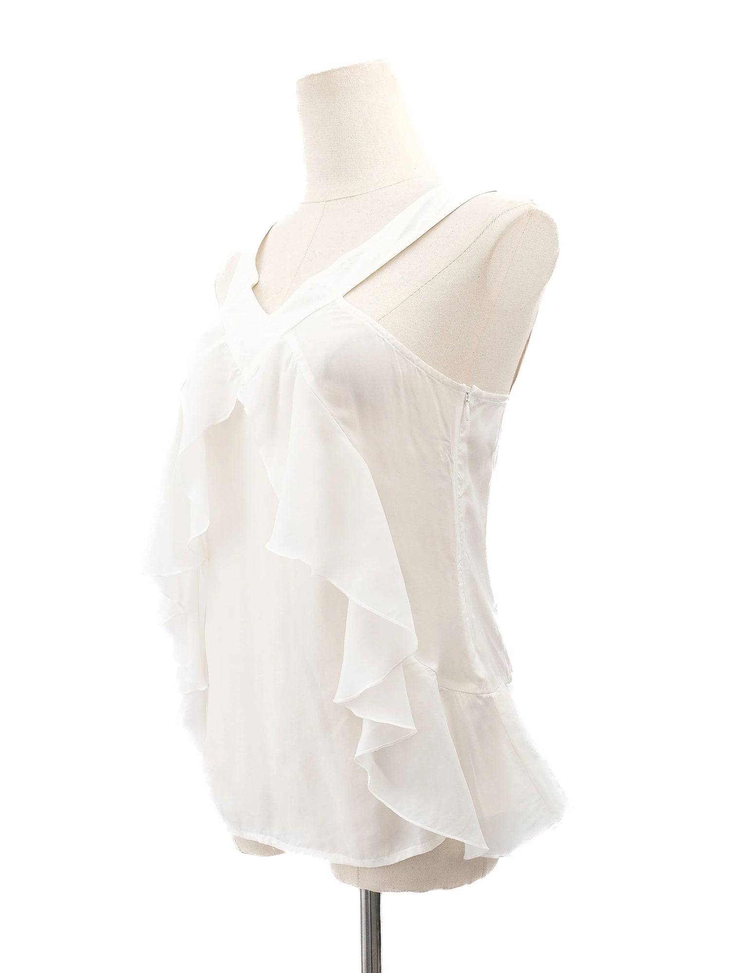 Excellent MaxCo White Cotton Sleeveless Blouse Size S with Ruffles