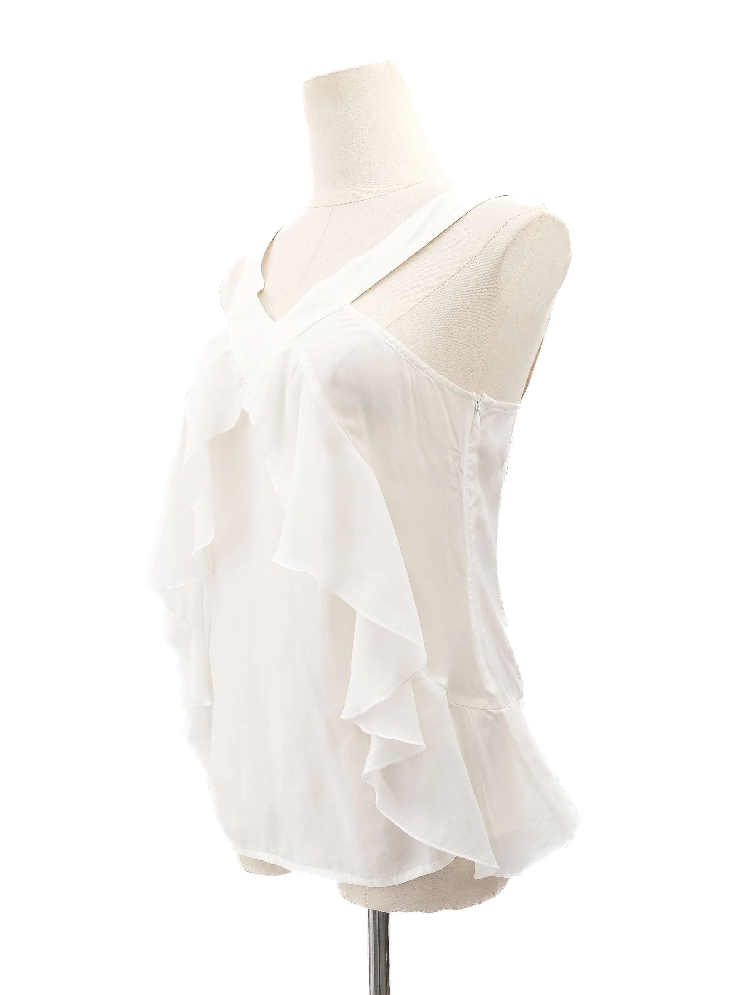 Excellent MaxCo White Cotton Sleeveless Blouse Size S with Ruffles