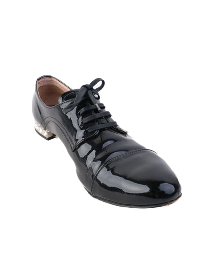 Excellent Miu Miu Black Leather Dress Shoes Size 36.5 with Rhinestones