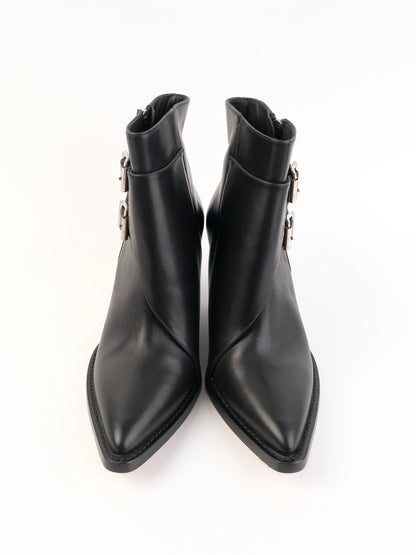 Excellent Iro Black Leather Ankle Boots with Side Zipper, Size 39