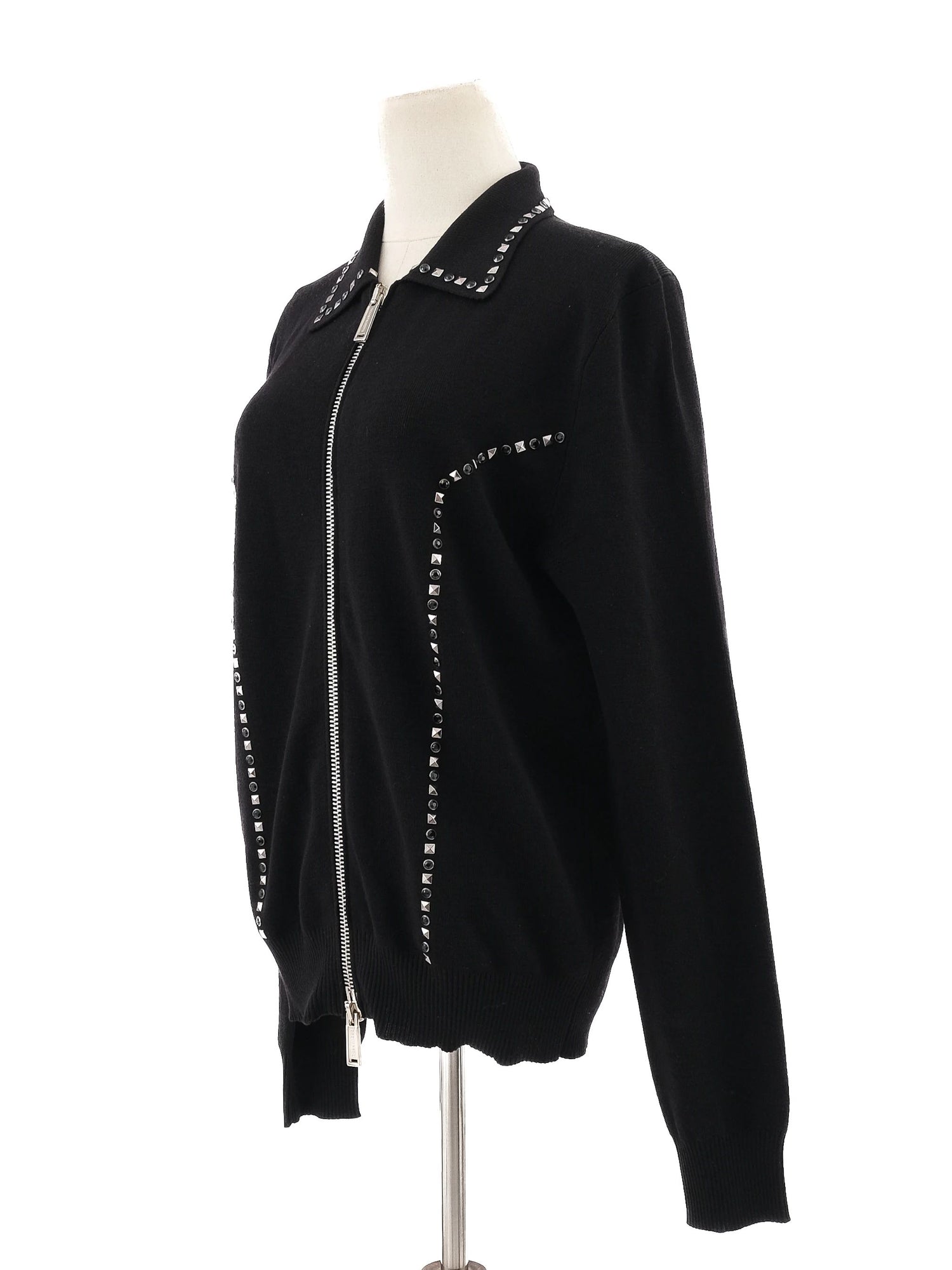 Excellent Dsquared2 Black Wool Zip-Up Jacket with Decorative Studs Size S