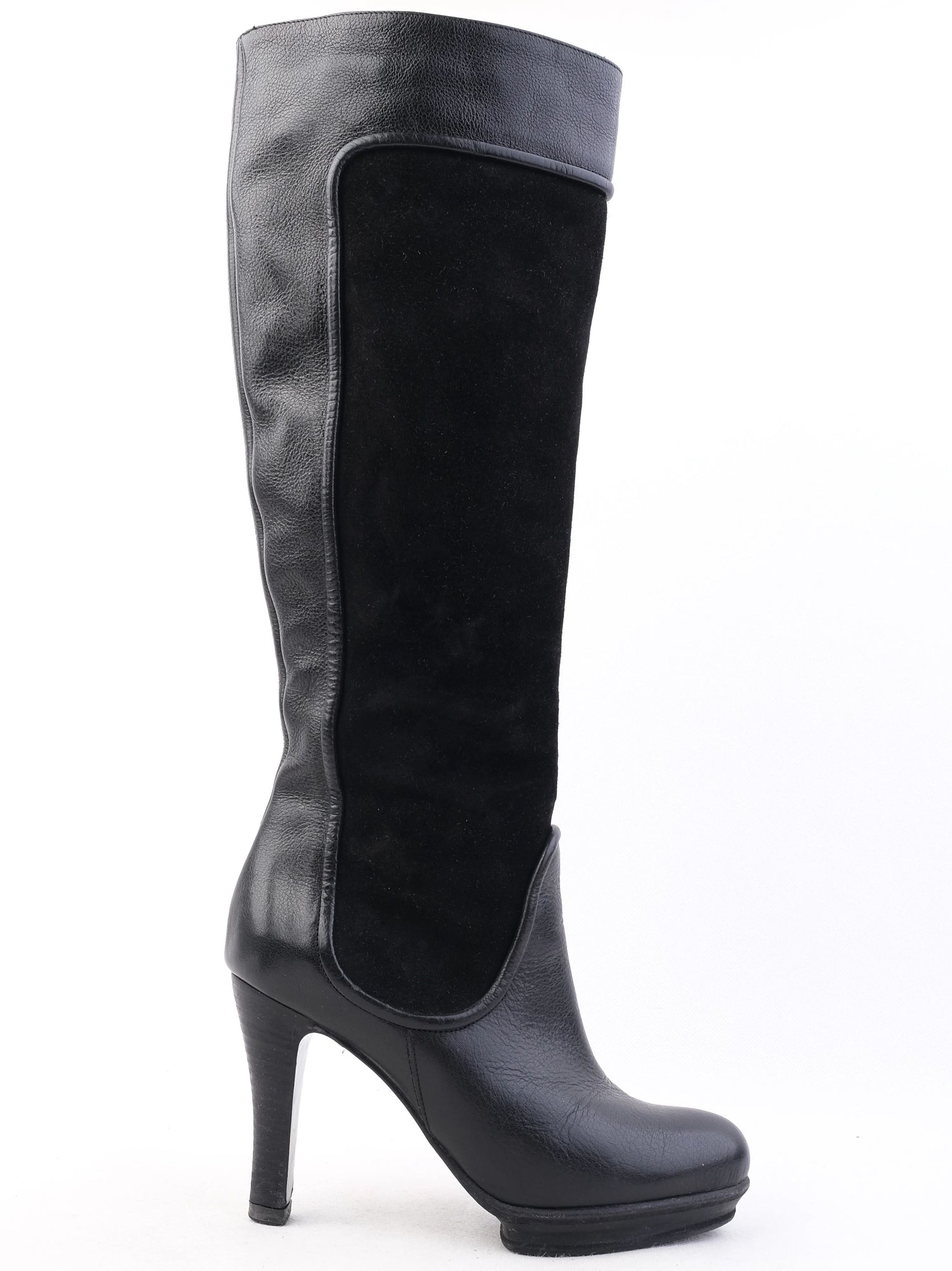 EXCELLENT Emporio Armani Black Leather Knee-High Stiletto Boots Size 38