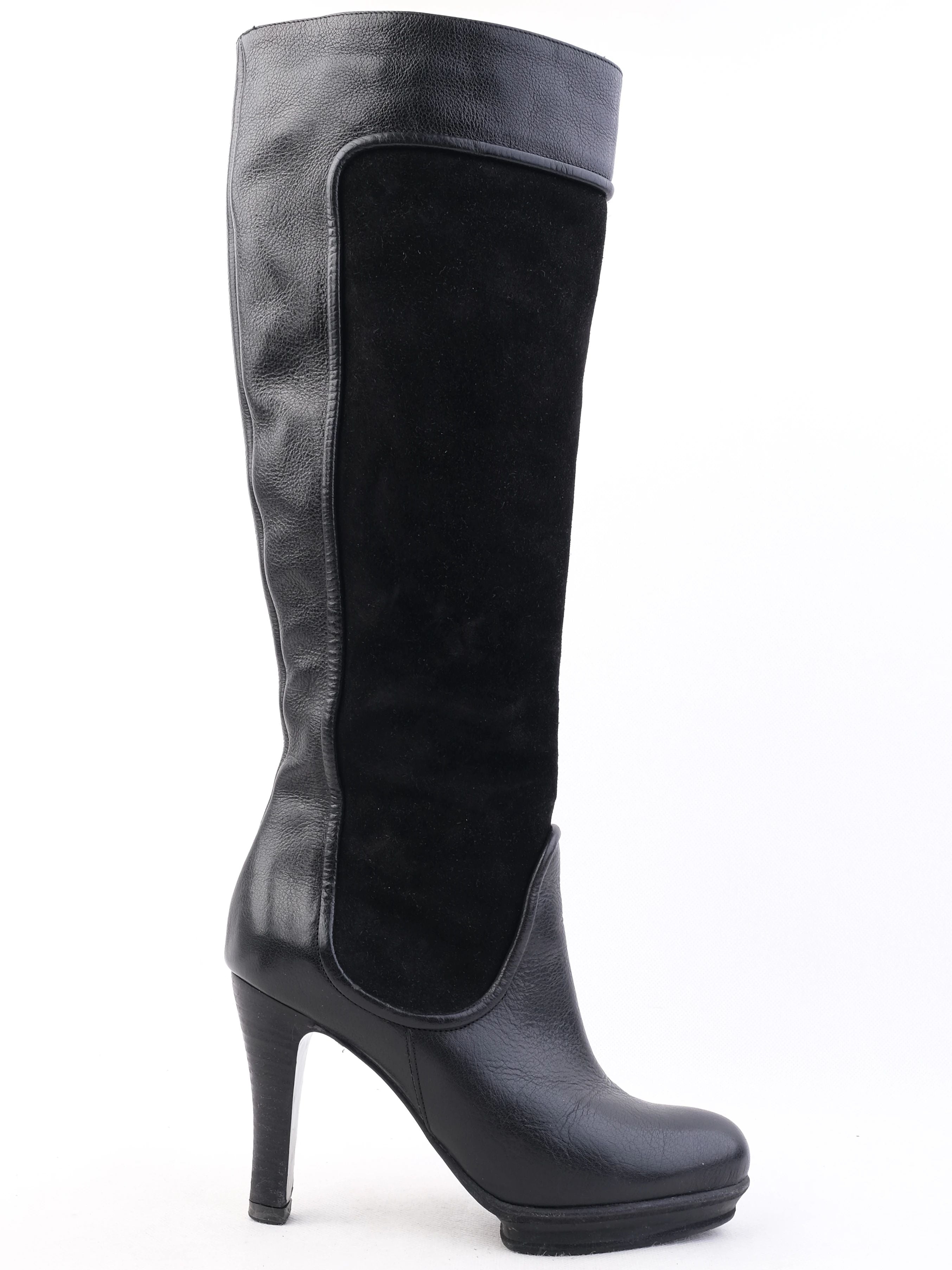 EXCELLENT Emporio Armani Black Leather Knee-High Stiletto Boots Size 38
