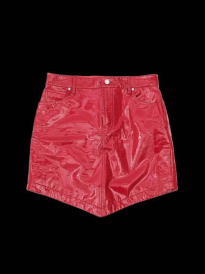 Excellent Alexandre Vauthier Red Mini Skirt Leather with Pockets