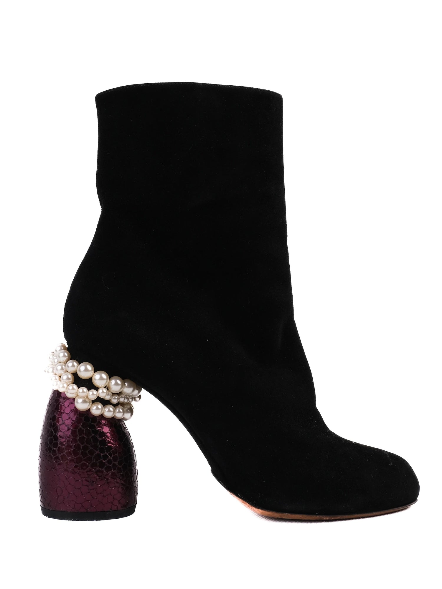 Dries Van Noten Black Leather Heeled Boots Size 39 with Purple Detail