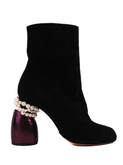 Dries Van Noten Black Leather Heeled Boots Size 39 with Purple Detail