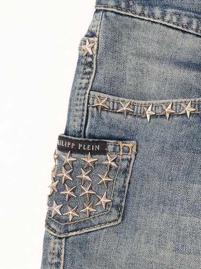Excellent Phillipp Plein Blue Jeans Size S with Decorative Details