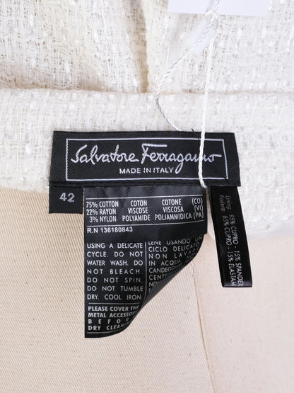 Excellent Salvatore Ferragamo White Textured Skirt Size L