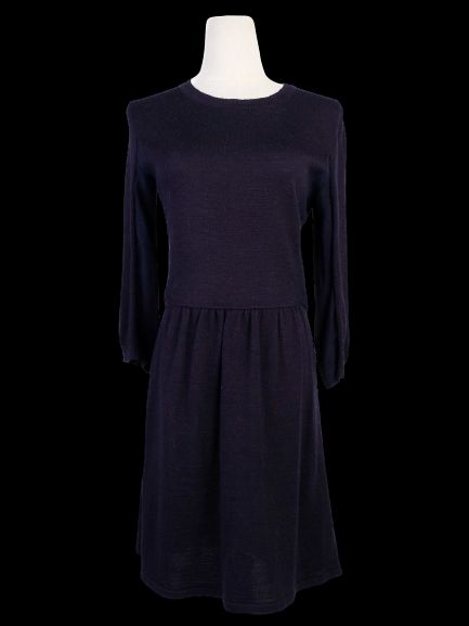Excellent MaxCo Blue Wool Dress Size S Long Sleeve Gathered Waist