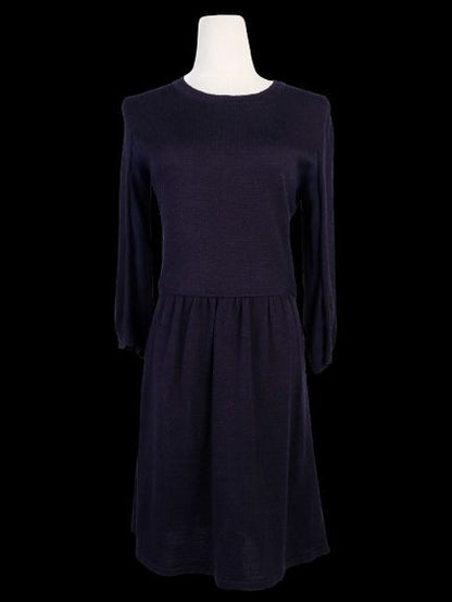 Excellent MaxCo Blue Wool Dress Size S Long Sleeve Gathered Waist
