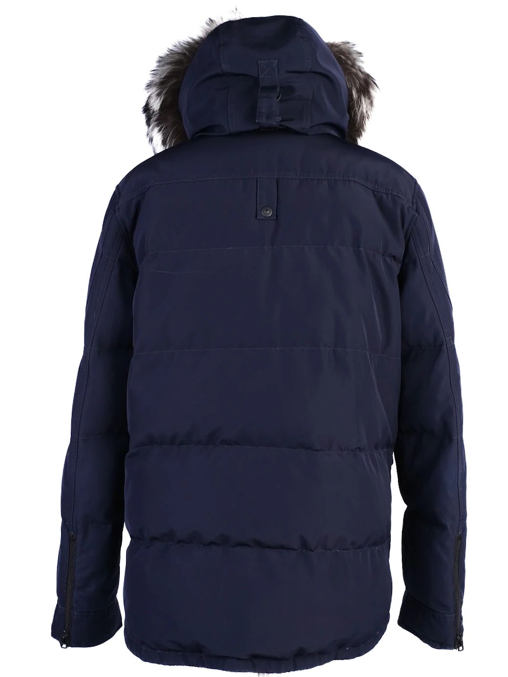 Excellent Moose Knuckles Navy Blue Parka Jacket with Fur Trim Size L