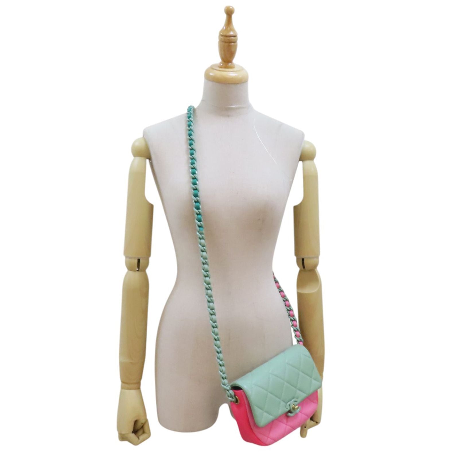 Chanel Tri-color Mini Flap Shoulder Bag Green Pink Multicolor Calfskin