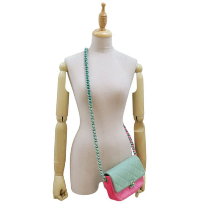 Chanel Tri-color Mini Flap Shoulder Bag Green Pink Multicolor Calfskin