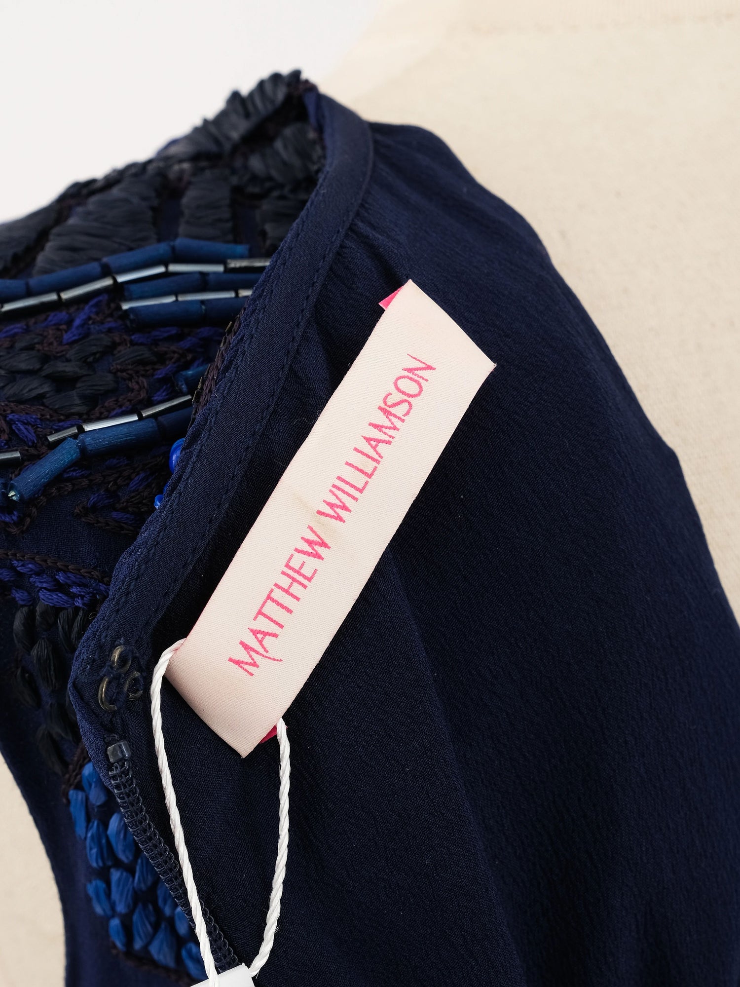 Excellent Dark Blue Silk Gown with Floral Embellishments