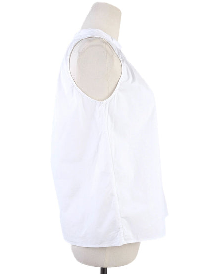 Excellent Burberry White Sleeveless Blouse M Cotton High Neck