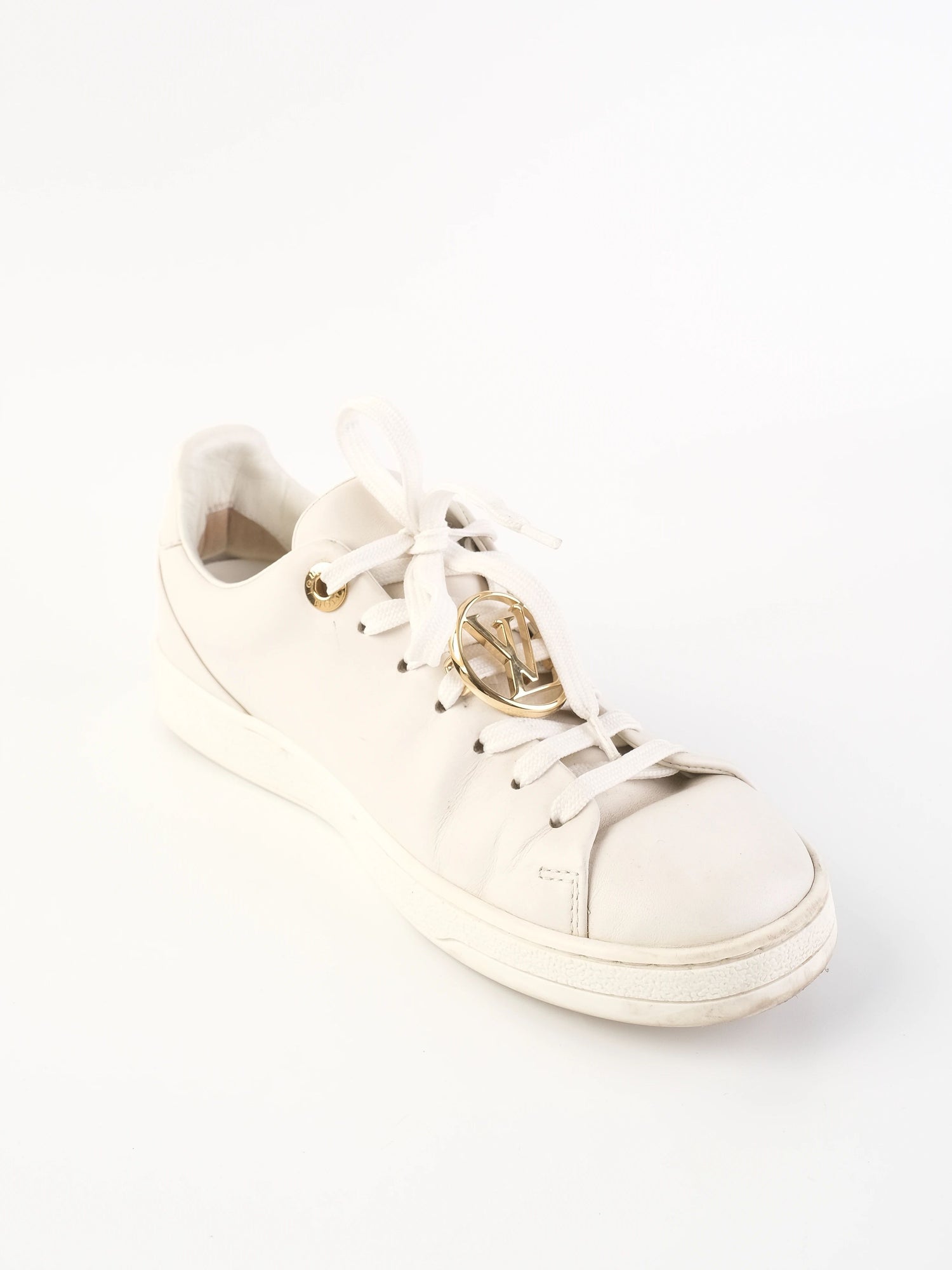 Excellent Louis Vuitton White Leather Sneakers Size 35 with Logo