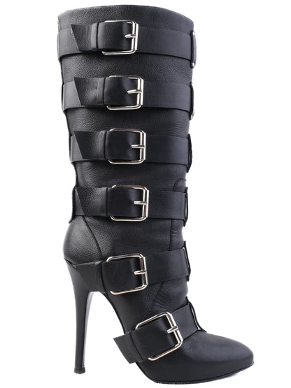 Excellent Giuseppe Zanotti &amp; Balmain Black Leather Knee-High Boots Size 38