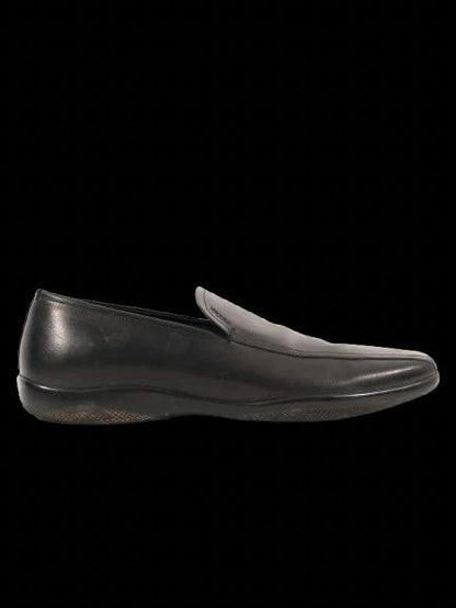 Excellent Prada Black Leather Slip-On Shoes Size 41 for Men