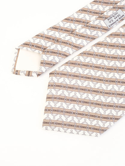 Perfect Hermes Silk Neck Tie Combined Color Patterned Design