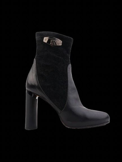 Good Renzoni Black Leather High-Heeled Ankle Boots Size 37