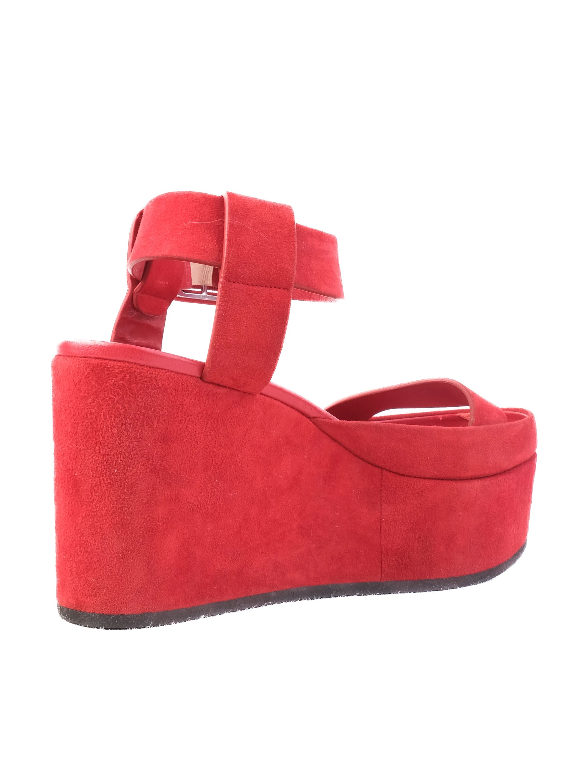 Celine Red Genuine Suede Platform Sandals Size 38 Perfect Condition