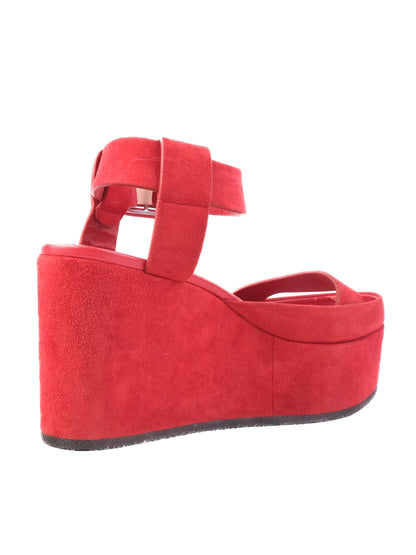 Celine Red Genuine Suede Platform Sandals Size 38 Perfect Condition