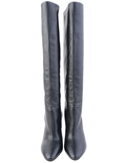 Excellent Saint Laurent Black Leather Knee-High High-Heels Size 36