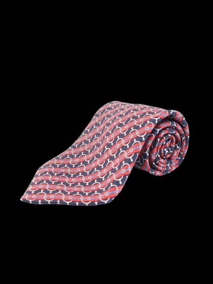 Perfect Hermes Silk Tie Combined Colors Red Blue White Patterns