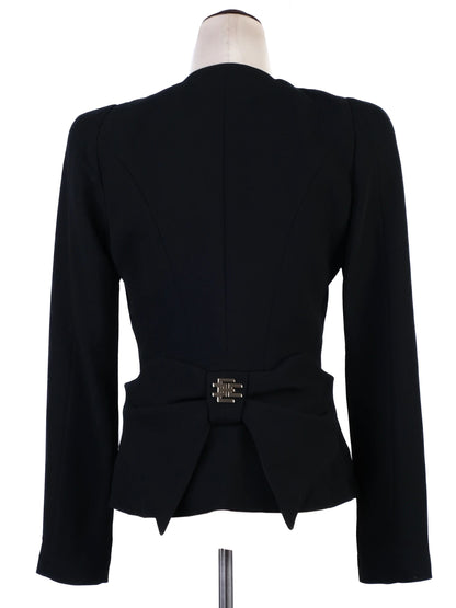 Excellent Elisabetta Franchi Black Wool Blazer Size M Peplum Detail