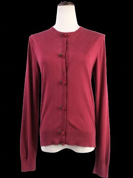 Excellent Dolce Gabbana Red Silk Cardigan Size M with Floral Buttons