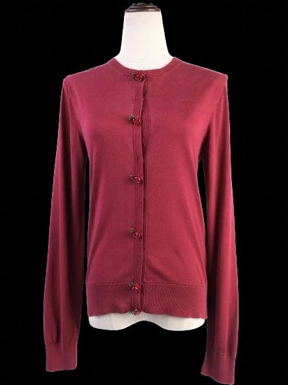 Excellent Dolce Gabbana Red Silk Cardigan Size M with Floral Buttons