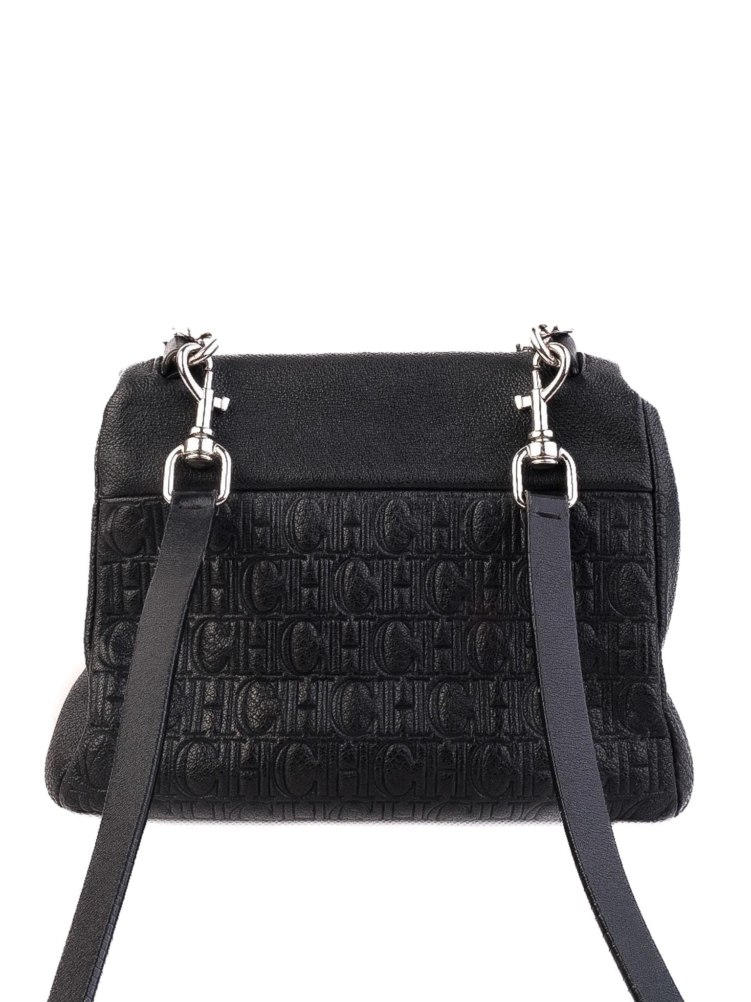 Average Carolina Herrera Black Leather Handbag with CH Patterns