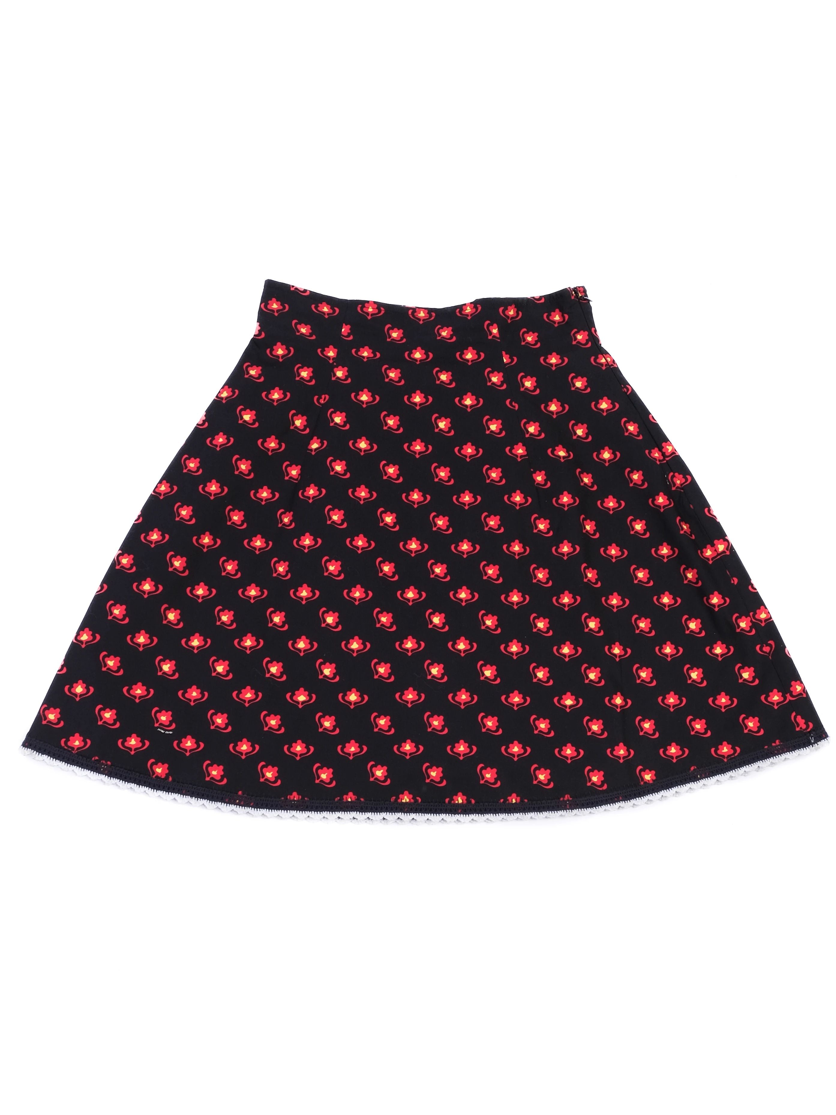 Excellent Miu Miu Black Floral Cotton Skirt Size M Made in Italy