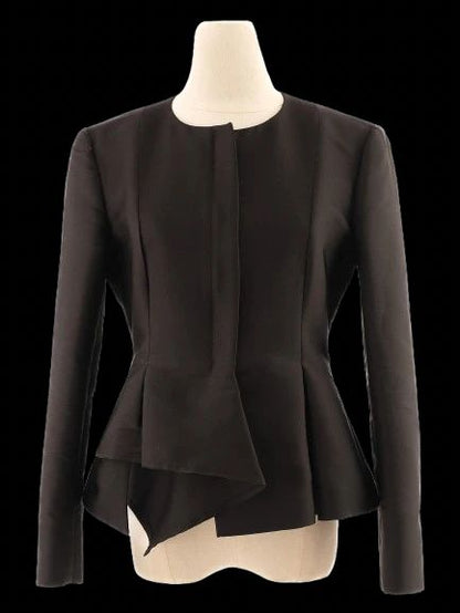 Excellent MaxCo Black Silk Peplum Jacket Size M Women&