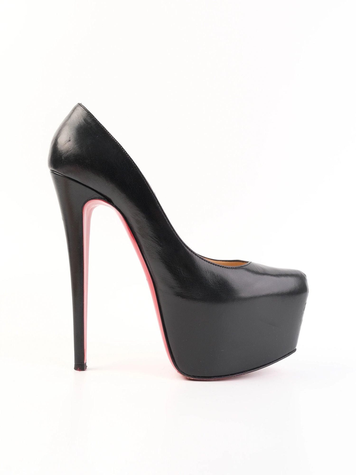 Christian Louboutin Black Leather High-Heeled Platform Pumps Size 38