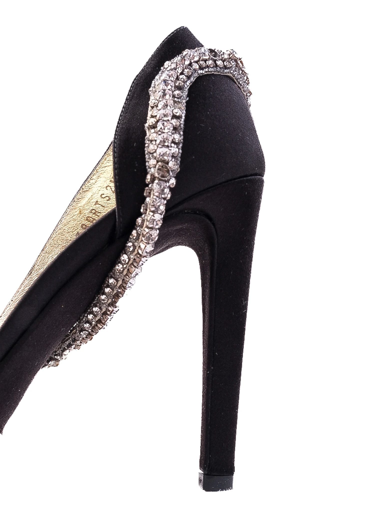 Excellent Valentino Black High-Heeled Peep-Toe Shoes with Rhinestones