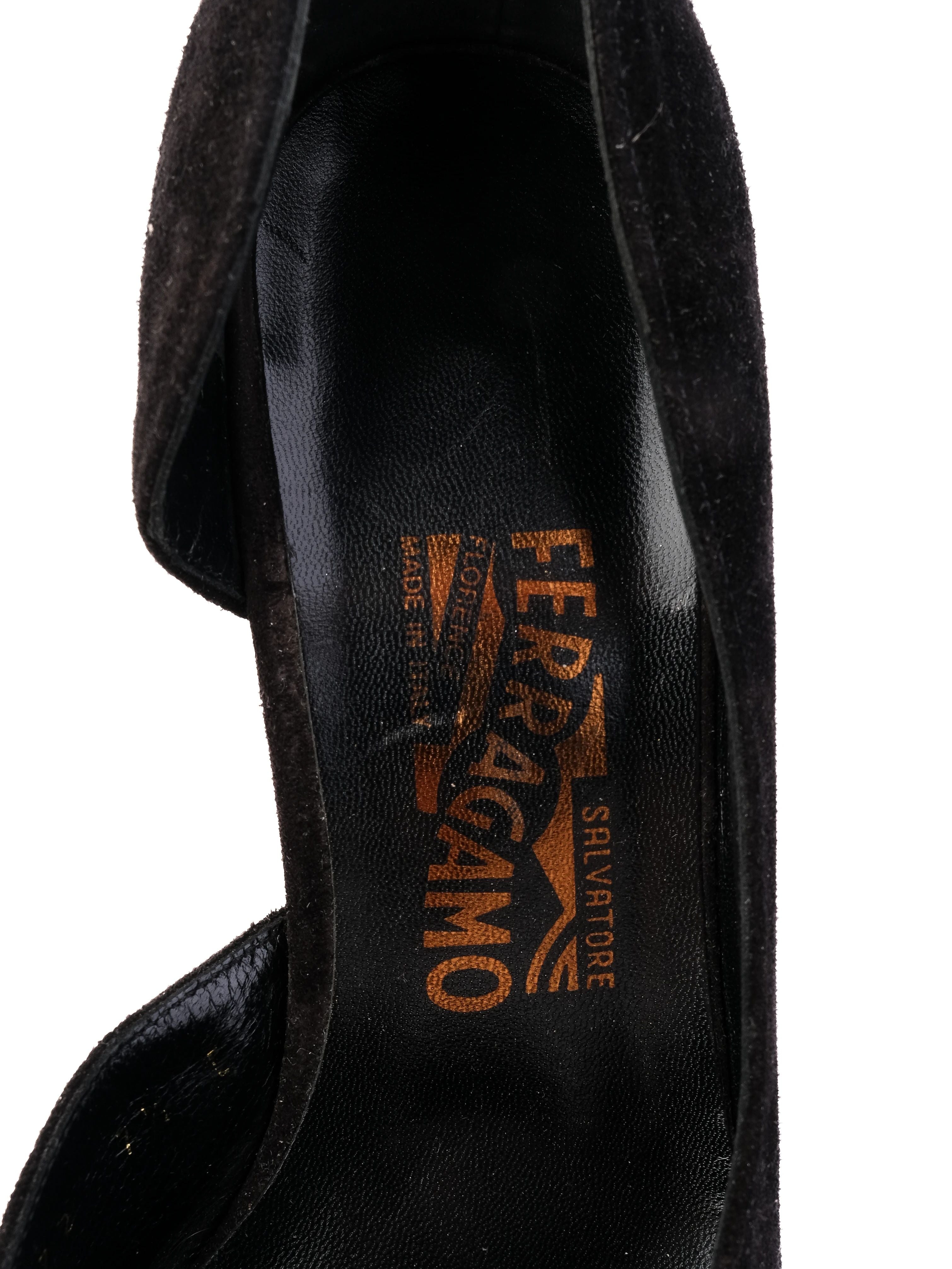 Excellent Salvatore Ferragamo Black Suede High Heeled Shoes Size 37.5