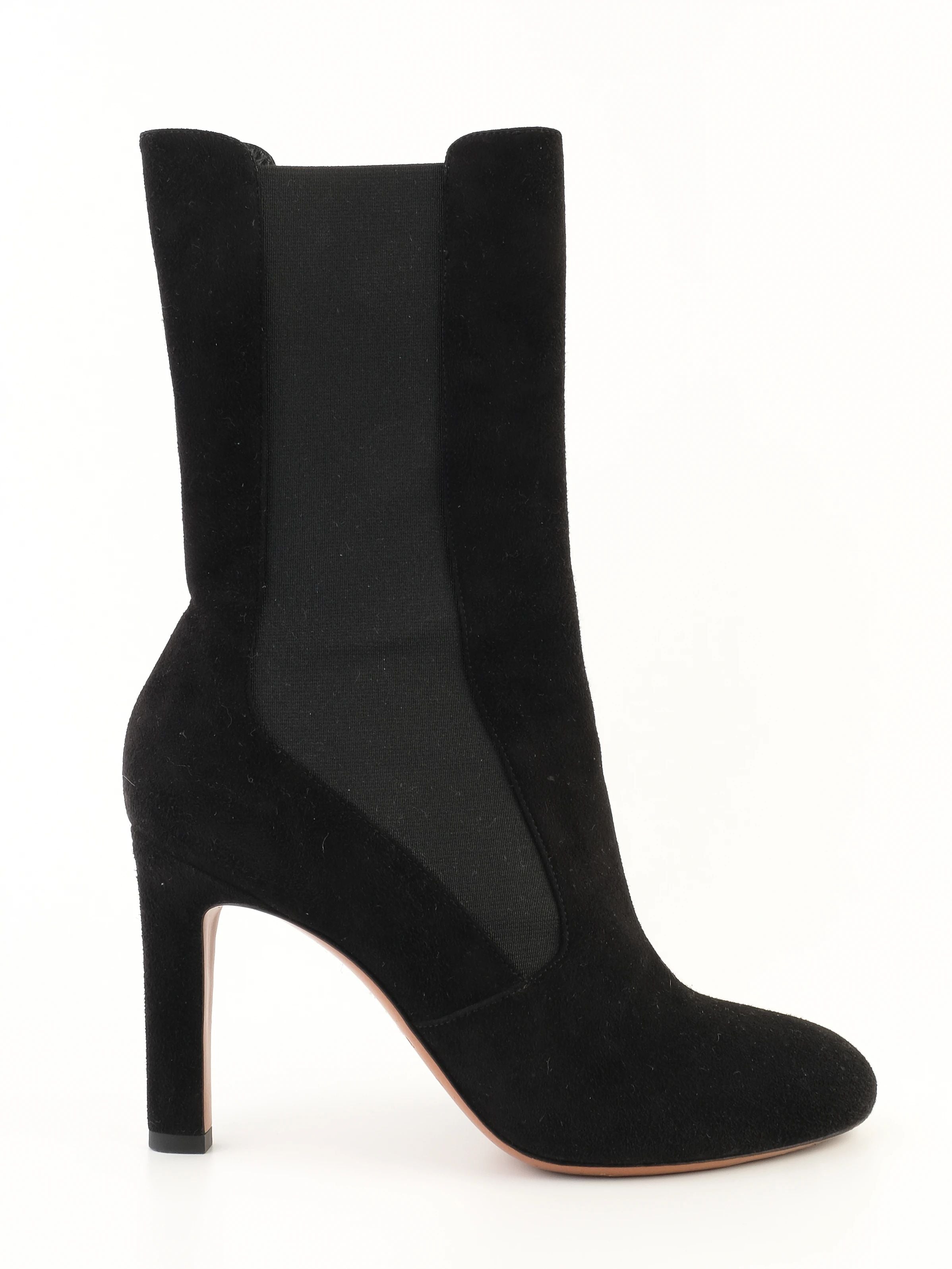 Excellent Alaia Black Genuine Suede High-Heeled Ankle Boots